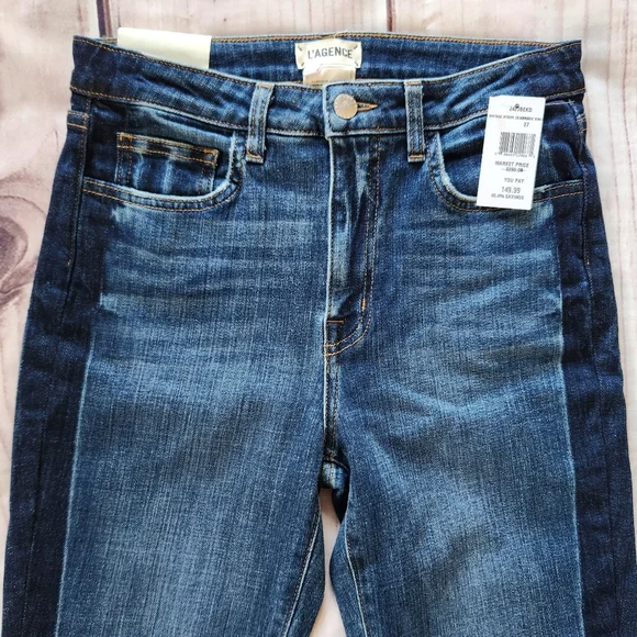 NWT L'Agence "High Line Skinny" Jeans Classic Vintage Stripe Destruct Blue 27 - Picture 5 of 14